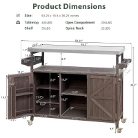 Outdoor Kitchen Island with Spice and Towel Rack, Stainless Steel Top, Rolling Bar Cart with Lockable Wheels, 50" L x 18.5" W x 36.5" H, Dark Brown(m-3)