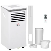 HOMCOM 8000 BTU Portable Air Conditioner for Rooms Uo to 344 Sq.Ft., 4-in-1 Mobile AC Unit with Dehumidifier, Cooling Fan, Sleep Mode, Remote, 24H Timer, Window Installation Kit, White(m-1)