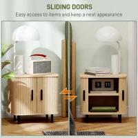 HOMCOM Nightstand Set of 2, Side Table with Shutter Doors, Sofa End Table with Steel Frame, for Bedroom, Living Room, Oak(m-5)