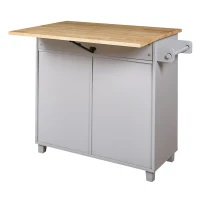 Kitchen Cart with Rubber Wood Top, Internal Storage Rack, Drawer with Dividers, Utility Island with Adjustable Shelves, 39" L x 26" W x 34" H, Gray(m-15)