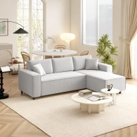 HOMCOM Corner Sofa with Reversible Chaise Lounge, Corduroy L-Shaped Sectional Sofa with Pocket Spring, Light Gray(m-9)
