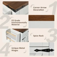 Farmhouse Kitchen Island with Drop Leaf, Power Outlet, Spice Rack and Drawer, Rolling Cart on Wheels, 53.5" L x 29" W x 36.5" H, White(m-6)