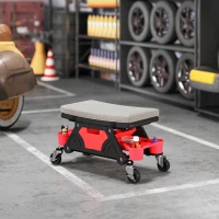 HOMCOM Rolling Garage Stool with Wheels, 300 LBS Capacity Padded Mechanic Stool with Tool Trays Storage, Grey(m-8)