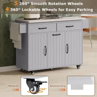 Kitchen Cart with Trash Can Storage, Drop Leaf, Adjustable Shelf, Utility Island with Spice and Towel Rack, 51" L x 31.5" W x 35" H, Gray(m-4)