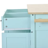 Kitchen Cart with 4-Door Cabinet, 2 Locking Wheels, Shelves and Racks, Cooking Island with Wood Top, 54.5" L x 18.5" W x 36" H, Mint Green(m-11)
