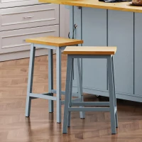 Solid Wood Bar Stools Set of 2, Tall Kitchen Counter Stools with Footrests, Farmhouse Style, Anti-Scratch Pads, 16" L x 11" W x 25.5" H, Gray+Blue(m-1)