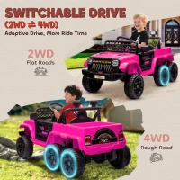 Qaba 12V 4WD/2WD Kids Electric Car w/ Remote Control, Spring Suspension, Back Trailer, Light, Music, Soft Start, Pink(m-4)