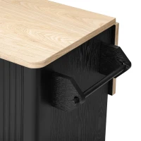 Fluted Kitchen Island with Drop Leaf, Adjustable Shelves, Mobile and Stationary Options, Rolling Cart with Internal Storage, Towel Rack, Black(m-14)