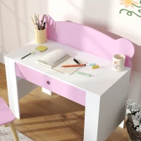 Qaba Kids Desk and Chair Set with Drawer for Drawing, Reading, Bear Theme Children Furniture for Bedroom, Daycare, Pink(m-10)