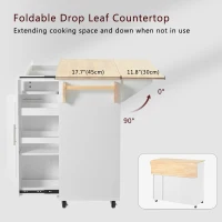 Kitchen Island Cart with 3-Tier Pull-Out Cabinet Organizer, Drop Leaf, Adjustable Shelves, Rolling Cart with Towel Rack, 46" L x 29.5" W x 37" H, White(m-7)