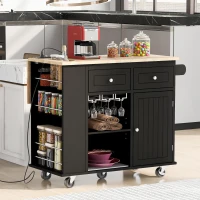 Kitchen Cart with Power Outlet, Drop Leaf, Wine Rack, Adjustable Shelves, Central Island with Lockable Wheels, 40" L x 29.5" W x 34" H, Black(m-1)