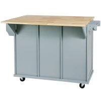 Kitchen Cart with Wood Drop-Leaf Countertop, Internal Storage Racks, Utility Island with Cabinets and Drawers, 53" L x 29.5" W x 37" H, Blue(m-15)