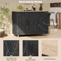 Farmhouse Kitchen Island with Drop Leaf, Internal Racks, Adjustable Shelves, Rolling Cart on Wheels with Towel Rack, 51" L x 29.5" W x 36" H, Black(m-4)
