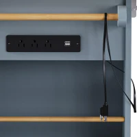 Kitchen Island Cart with Drop Leaf, Power Outlet, Internal Storage Rack, Rolling on 5 Wheels, Adjustable Shelves, and Bamboo Sticks, Gray+Blue(m-12)