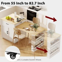 Kitchen Island with Extendable Table, Double-Sided Storage, Power Outlet, Adjustable Shelves, Lockable Wheels, 83" L x 27.5" W x 36" H, White Oak(m-4)