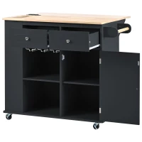 Kitchen Cart with Power Outlet, Drop Leaf, Wine Rack, Adjustable Shelves, Central Island with Lockable Wheels, 40" L x 29.5" W x 34" H, Black(m-13)