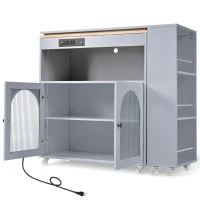 Extended LED Kitchen Island with Power Outlets, Adjustable Shelves, Central Island with Fluted Glass Doors, 56.5" L x 33" W x 38" H, Slate Blue(m-13)