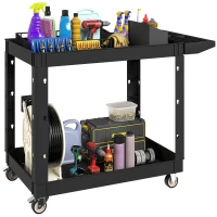 HOMCOM 2-Tier Rolling Tool Cart with Wheels, 500 LBS Capacity Plastic Utility Cart with Handle for Garage, Warehouse, Black(m-11)