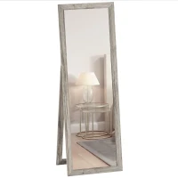 HOMCOM 58" x 20" Floor Standing Mirror, Full Body Mirror for Bedroom, Living Room, Grey Wood Grain(m-11)