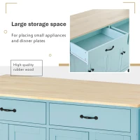 Kitchen Cart with 4-Door Cabinet, 2 Locking Wheels, Shelves and Racks, Cooking Island with Wood Top, 54.5" L x 18.5" W x 36" H, Mint Green(m-6)