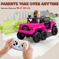 Qaba 12V 4WD/2WD Kids Electric Car w/ Remote Control, Spring Suspension, Back Trailer, Light, Music, Soft Start, Pink(m-6)