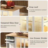 Kitchen Cart with Drop Leaf, LED Light, Sliding Glass Doors, Adjustable Shelf, Central Island with Rolling Wheels, 44" L x 27" W x 37" H, White(m-7)