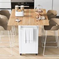 Kitchen Island Cart with Foldable Countertop, Adjustable Shelves, Towel Rack, Drawer, and Lockable Wheels, 49" L x 33.2" W x 37.5" H, White(m-12)