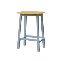 Solid Wood Bar Stools Set of 2, Tall Kitchen Counter Stools with Footrests, Farmhouse Style, Anti-Scratch Pads, 16" L x 11" W x 25.5" H, Gray+Blue(m-7)