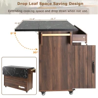 Kitchen Cart with Trash Can Storage, Drop Leaf, Spice and Towel Rack, Central Island with Rolling Wheels, 51" L x 31.5" W x 35" H, Walnut Brown(m-8)