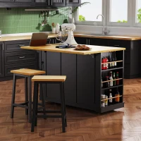 Kitchen Island with Internal Rack, Drop Leaf, Power Outlet, Rolling Cart with Adjustable Shelves and Drawers, 50" L x 29.5" W x 36.5" H, Black(m-9)