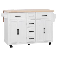 Kitchen Island with Drop Leaf and Power Outlet, Rolling Cart on Wheels, 4 Doors, Adjustable Shelves, Perfect for Kitchen and Dining Room, White(m-13)