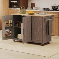 Kitchen Island with Drop Leaf, Rolling Cart on Wheels, Adjustable Shelves, Internal Storage Rack, Towel Rack, 51" L x 29.5" W x 36" H, Brown(m-10)