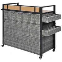 Outdoor Grill Cart with Extended Table Top, Rolling Kitchen Island on Wheels with Storage Cabinet, Double Handle, 53" L x 28.3" W x 41.5" H, Gray(m-15)