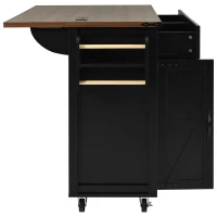 Farmhouse Kitchen Island with Storage Drawers, Power Outlet, Drop Leaf, Spice Rack, Rolling Cart on Wheels, 53.5" L x 29" W x 36.5" H, Black(m-16)