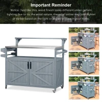 Outdoor Kitchen Island with Raised Shelf, Storage Cabinet, Stainless Steel Top, Rolling Grill Cart with Adjustable Shelves, Spice Rack, Grey+Blue(m-4)