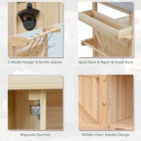 Outdoor Kitchen Island with Stainless Steel Top, Spice and Towel Rack, Rolling Bar Cart with Lockable Wheels, 50" L x 18.5" W x 36.5" H, Natural(m-7)