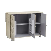 Kitchen Island Cart with Drop Leaf, Handwoven Ash Veneer Doors, Adjustable Shelves, and Lockable Wheels, 51" L x 29.5" W x 36" H, Champagne(m-15)