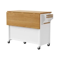 Kitchen Island with Spice Rack, Drop Leaf, Towel Rack, 2 Doors, 5 Drawers, Adjustable Shelf, Embossed Texture, 52" L x 29.5" W x 36" H, White(m-16)