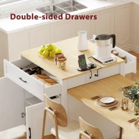 Kitchen Island with Extendable Table, Double-Sided Storage, Power Outlet, Adjustable Shelves, Lockable Wheels, 83" L x 27.5" W x 36" H, White Oak(m-5)