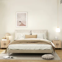 HOMCOM Nightstand Set of 2, Side Table with Shutter Doors, Sofa End Table with Steel Frame, for Bedroom, Living Room, Oak(m-1)