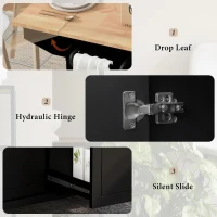 Kitchen Island with 3-Tier Pull-Out Cabinet Organizer, Wood Drop Leaf, Storage Racks, Rolling Cart on Wheels, 54" L x 29" W x 37" H, Black(m-7)