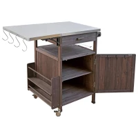 Outdoor Grill Cart with Stainless Steel Top, Storage Cabinet, Drop Leaf, Drawer, Towel Rack, Lockable Wheels, 40.5" L x 21" W x 36.3" H, Brown(m-2)