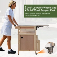 Outdoor Grill Cart with Stainless Steel Top, Storage Cabinet, Drop Leaf, Drawer, Towel Rack, Lockable Wheels, 40.5" L x 21" W x 36.3" H, Natural(m-6)