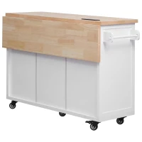 Kitchen Island with Drop Leaf and Power Outlet, Rolling Cart on Wheels, 4 Doors, Adjustable Shelves, Perfect for Kitchen and Dining Room, White(m-17)