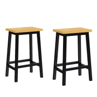 Set of 2 Solid Wood Bar Stools with Anti-Scratch Pads, Farmhouse Design, Kitchen Counter Stools with Footrests, 16" L x 11" W x 25.5" H, Black(m-2)