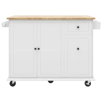 Kitchen Island with 3-Tier Pull-Out Cabinet Organizer, Drop Leaf, Internal Storage Rack, Rolling Cart on Wheels, 54" L x 29" W x 37" H, White(m-2)