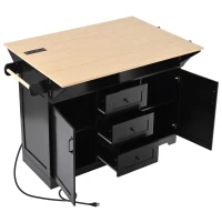 Kitchen Island with Dual Drop Leaf, 3 Drawers, 5 Wheels, Power Outlet, Adjustable Shelves, Spice and Towel Rack, 56" L x 34" W x 36.5" H, Black(m-16)