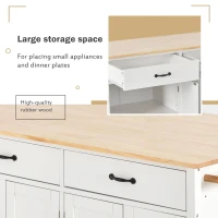 Kitchen Island Cart with 4-Door Cabinet, 2 Drawers, Solid Wood Top, Spice and Towel Racks, Locking Wheels, 54.5" L x 18.5" W x 36" H, White(m-6)