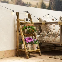 Outsunny Outdoor Plant Stand, Foldable Flower Stand 3-Tier Wooden Plant Shelf for Garden Indoor Outdoor, 16" x 15" x 37"(m-8)