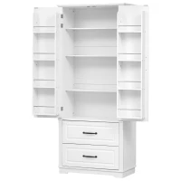 Farmhouse Kitchen Pantry Cabinet with Embossed Texture, 2 Drawers, 8 Door Shelves, Adjustable Shelves, Anti-Tip Kit, 30.5" L x 16" W x 71" H, White(m-15)